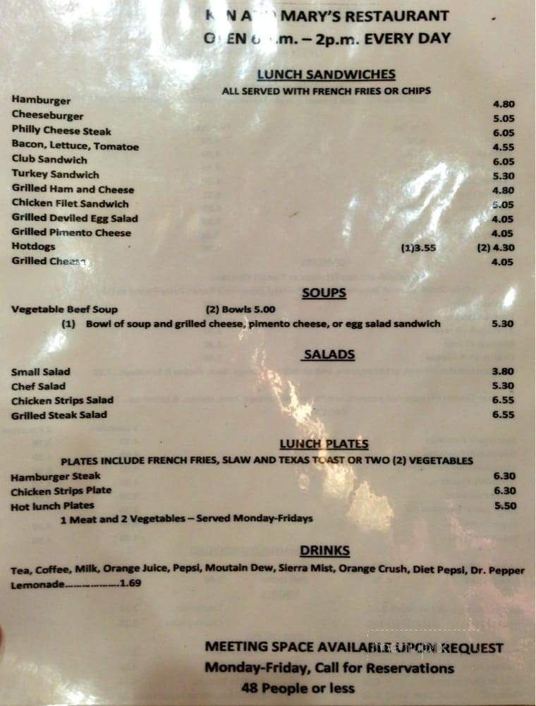 Ken & Mary's - Shelby, NC menu_pic