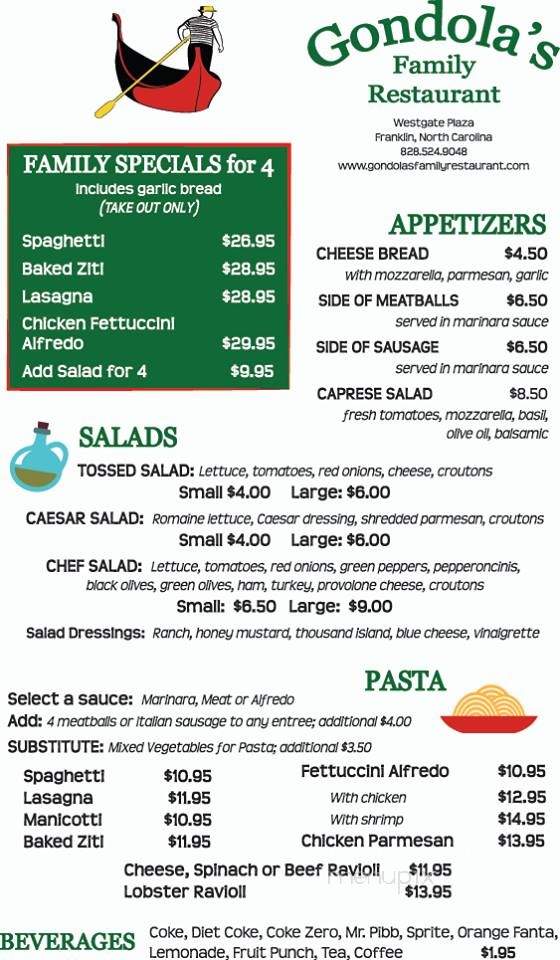 Gondolas - Franklin, NC menu_pic