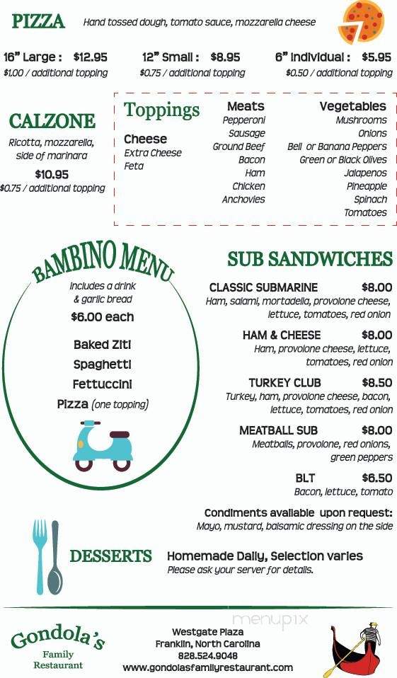 Gondolas - Franklin, NC menu_pic