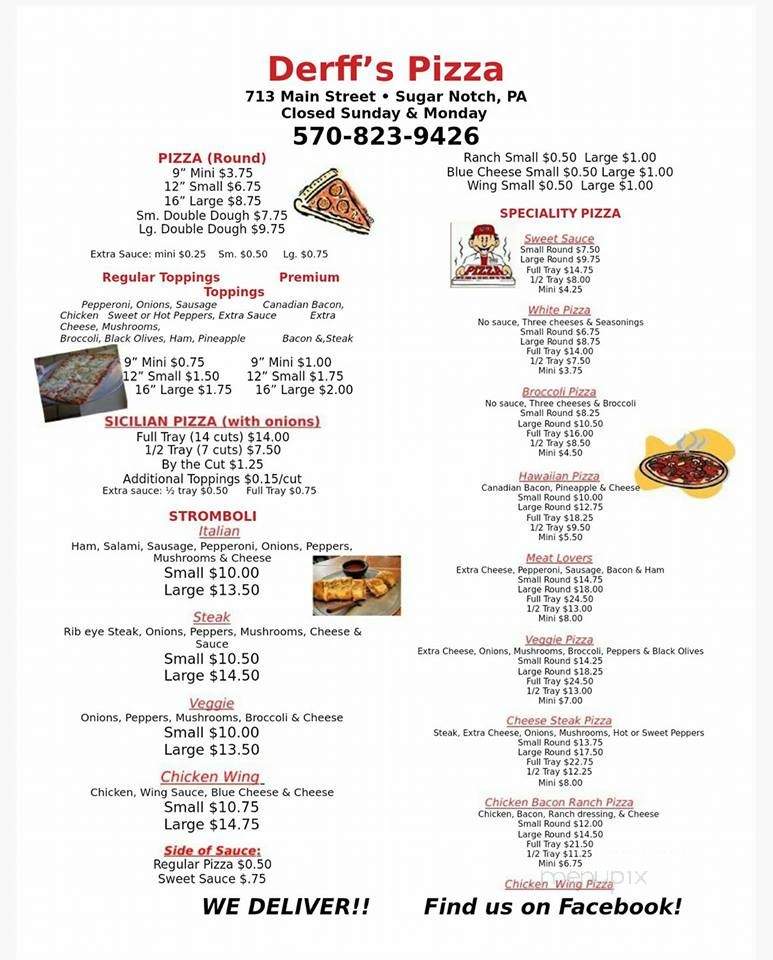 Derff's Pizza - Sugar Notch, PA menu_pic