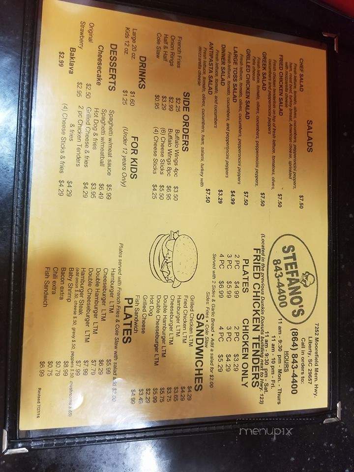 Stefanos - Liberty, SC menu_pic