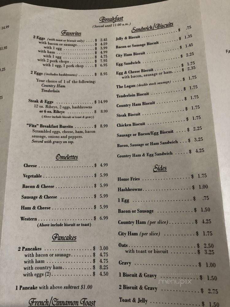 Fitz's Restaurant - Erin, TN menu_pic