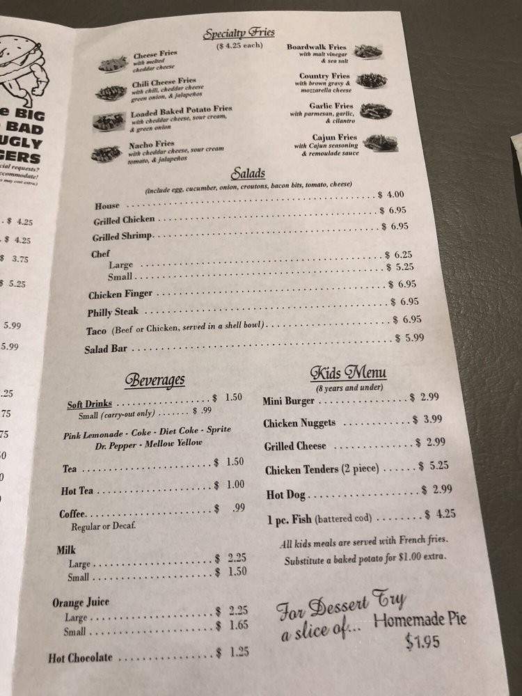 Fitz's Restaurant - Erin, TN menu_pic