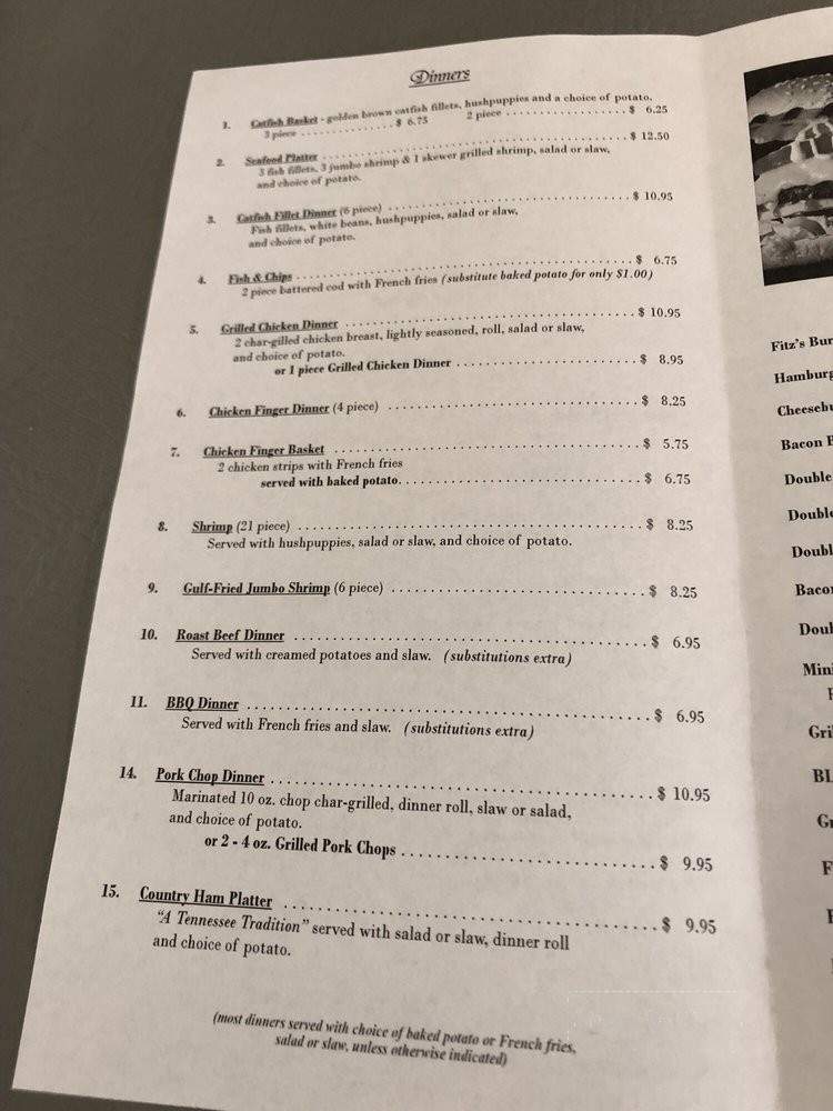 Fitz's Restaurant - Erin, TN menu_pic