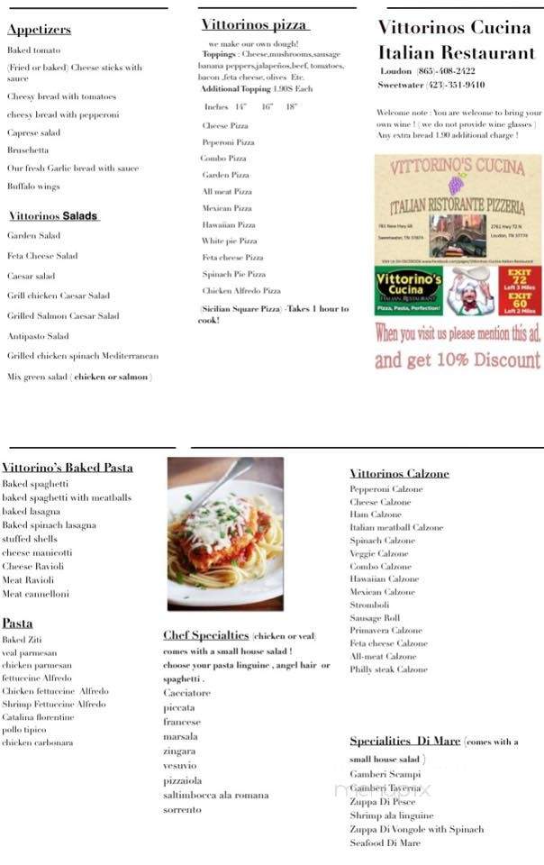Vitorinos Italian Restaurant - Sweetwater, TN menu_pic