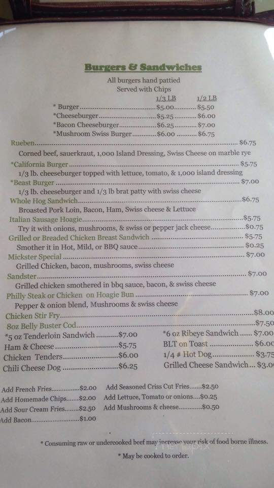 Mickster's Pub and Grill - Clintonville, WI menu_pic