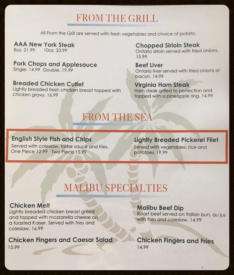 Malibu Restaurant Inc - Centralia, ON menu_pic