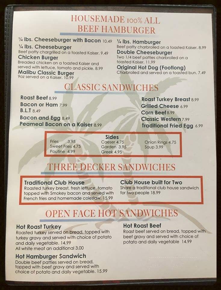 Malibu Restaurant Inc - Centralia, ON menu_pic
