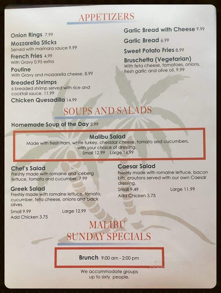 Malibu Restaurant Inc - Centralia, ON menu_pic