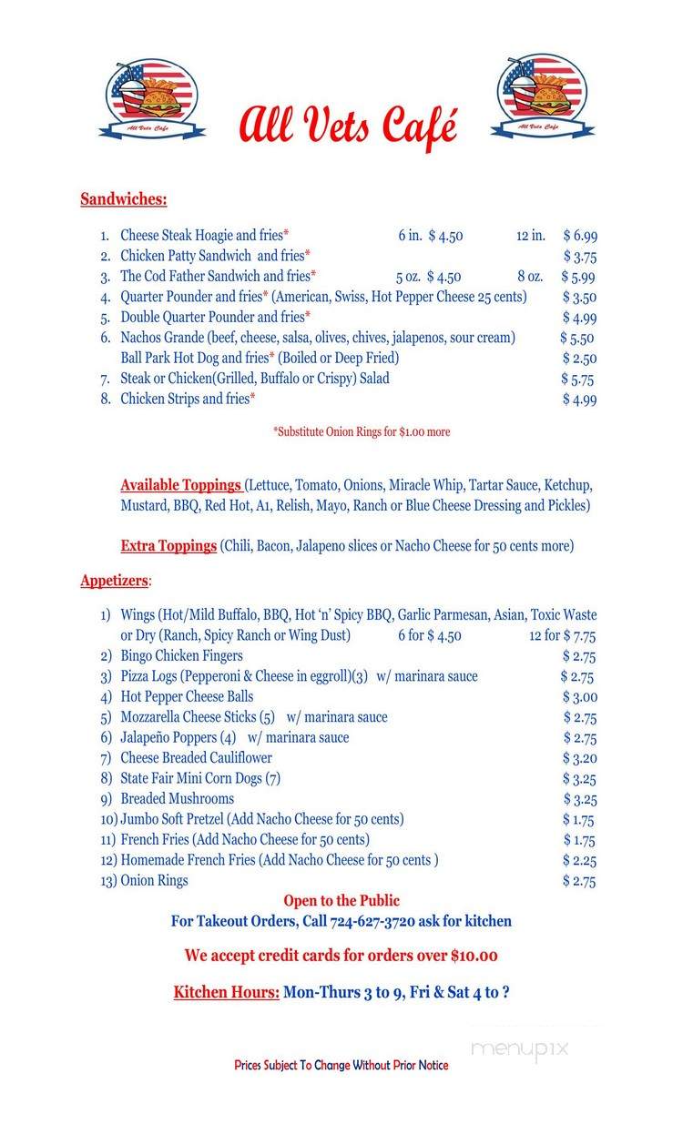 All Vets Cafe - Waynesburg, PA menu_pic