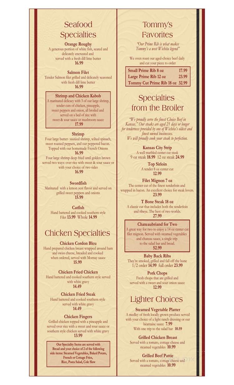 Tommy's Restaurant & Lounge - Wichita, KS menu_pic