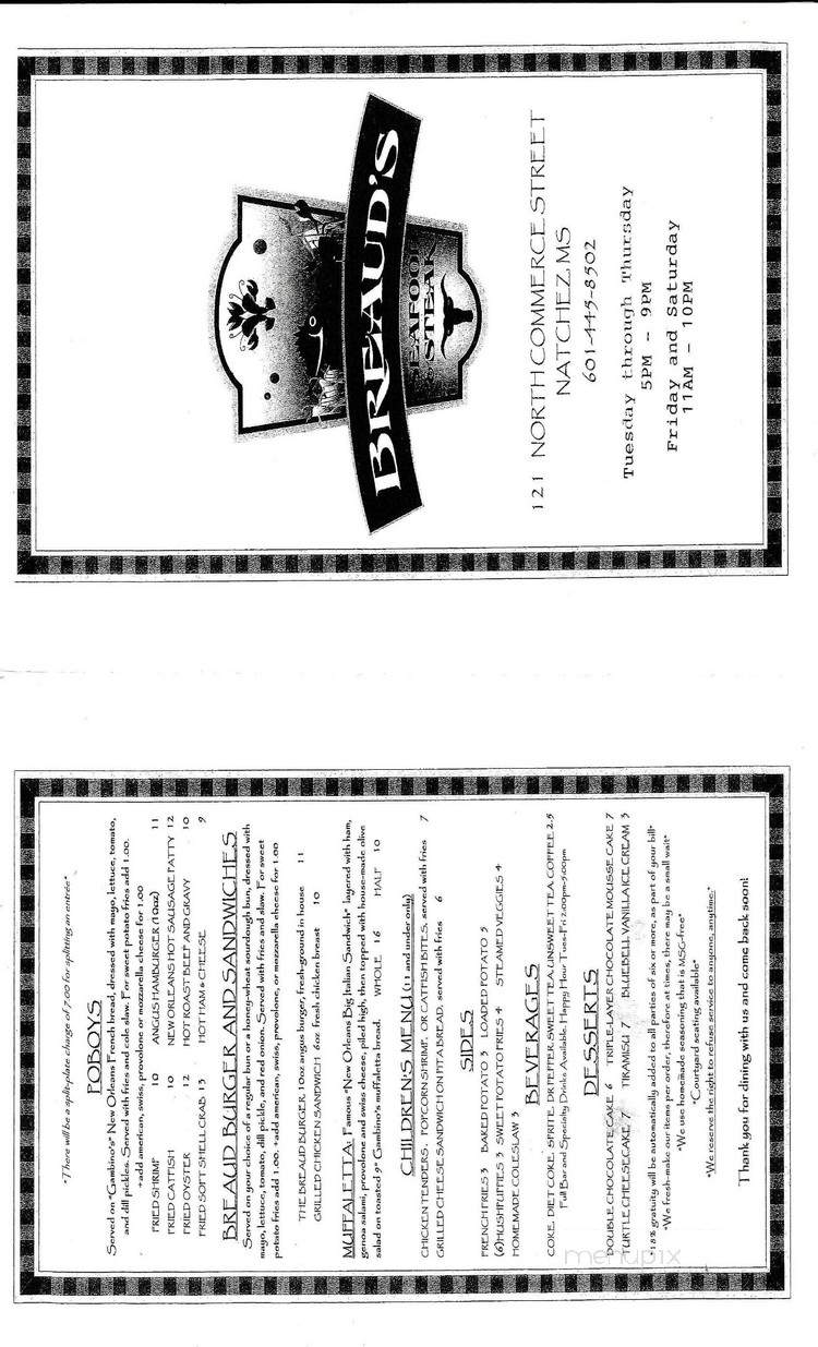 Breaud's Seafood & Steak - Natchez, MS menu_pic