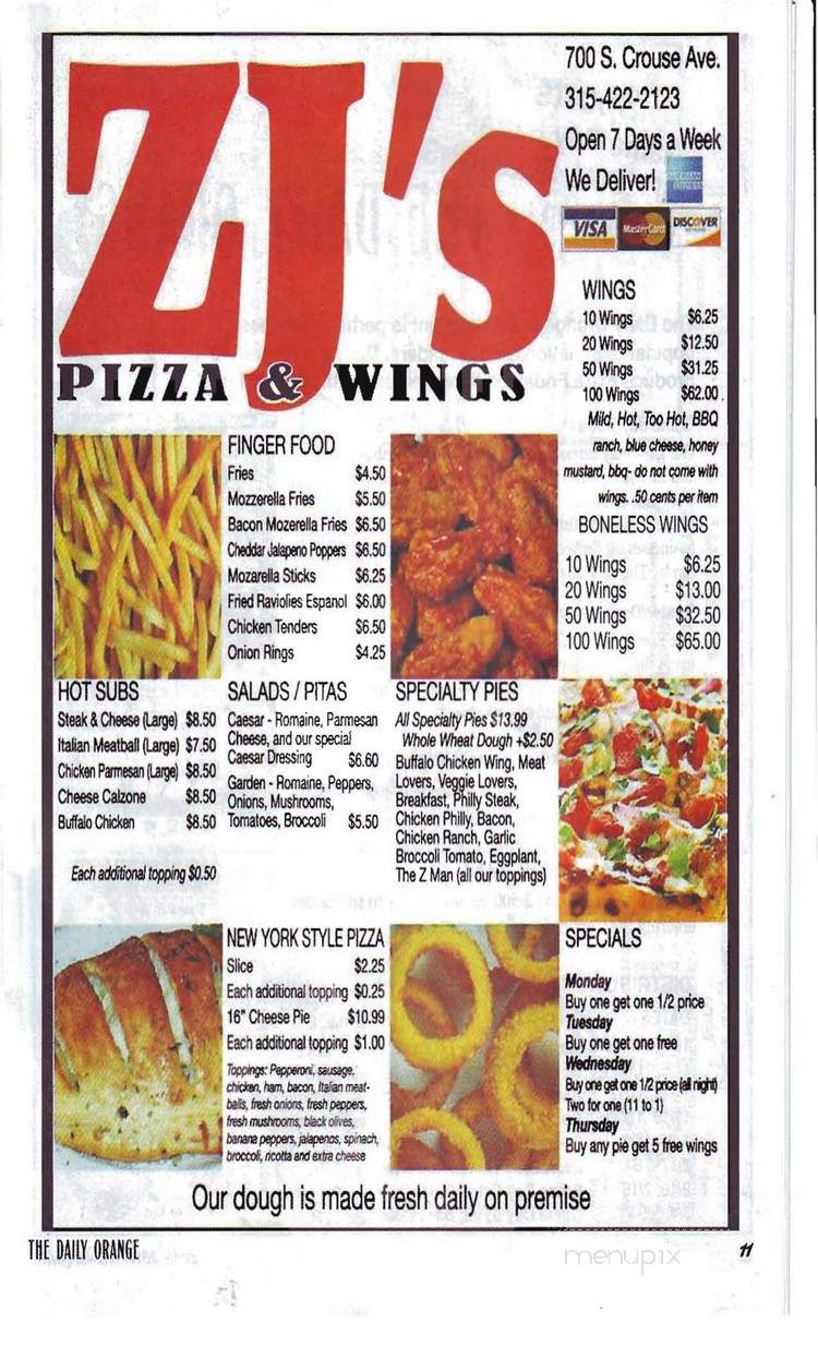 ZJ's Pizza & Wings - Syracuse, NY menu_pic
