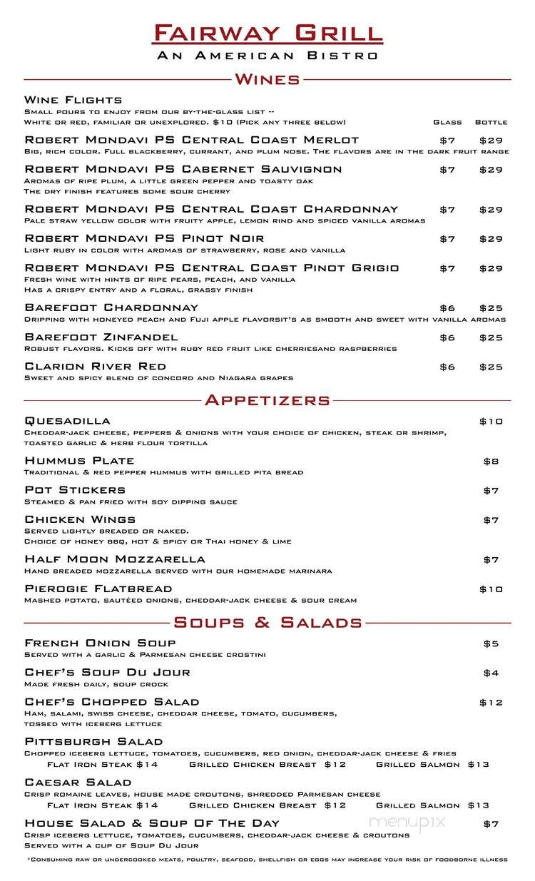 Fairway Grill - Clarion, PA menu_pic