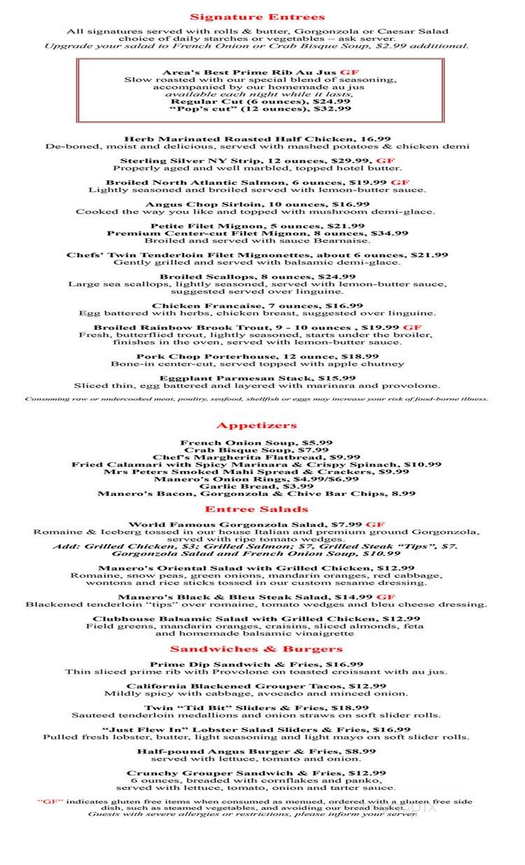Manero's Steak House - Hollywood, FL menu_pic