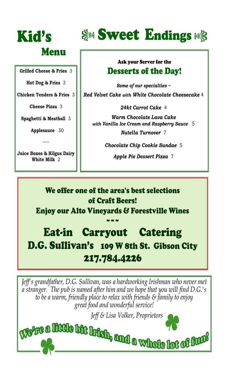 DG Sullivan's - Gibson City, IL menu_pic