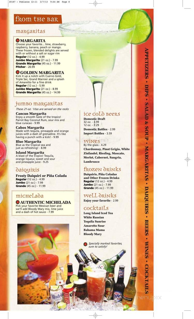 Poblanos Mexican Grill Bar - Anderson, IN menu_pic