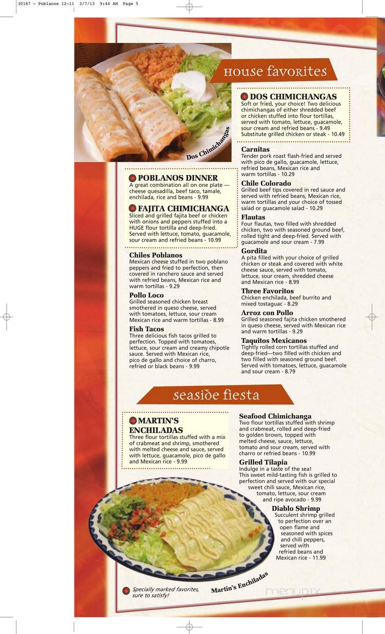 Poblanos Mexican Grill Bar - Anderson, IN menu_pic