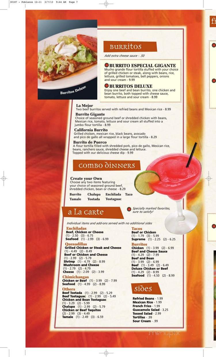 Poblanos Mexican Grill Bar - Anderson, IN menu_pic