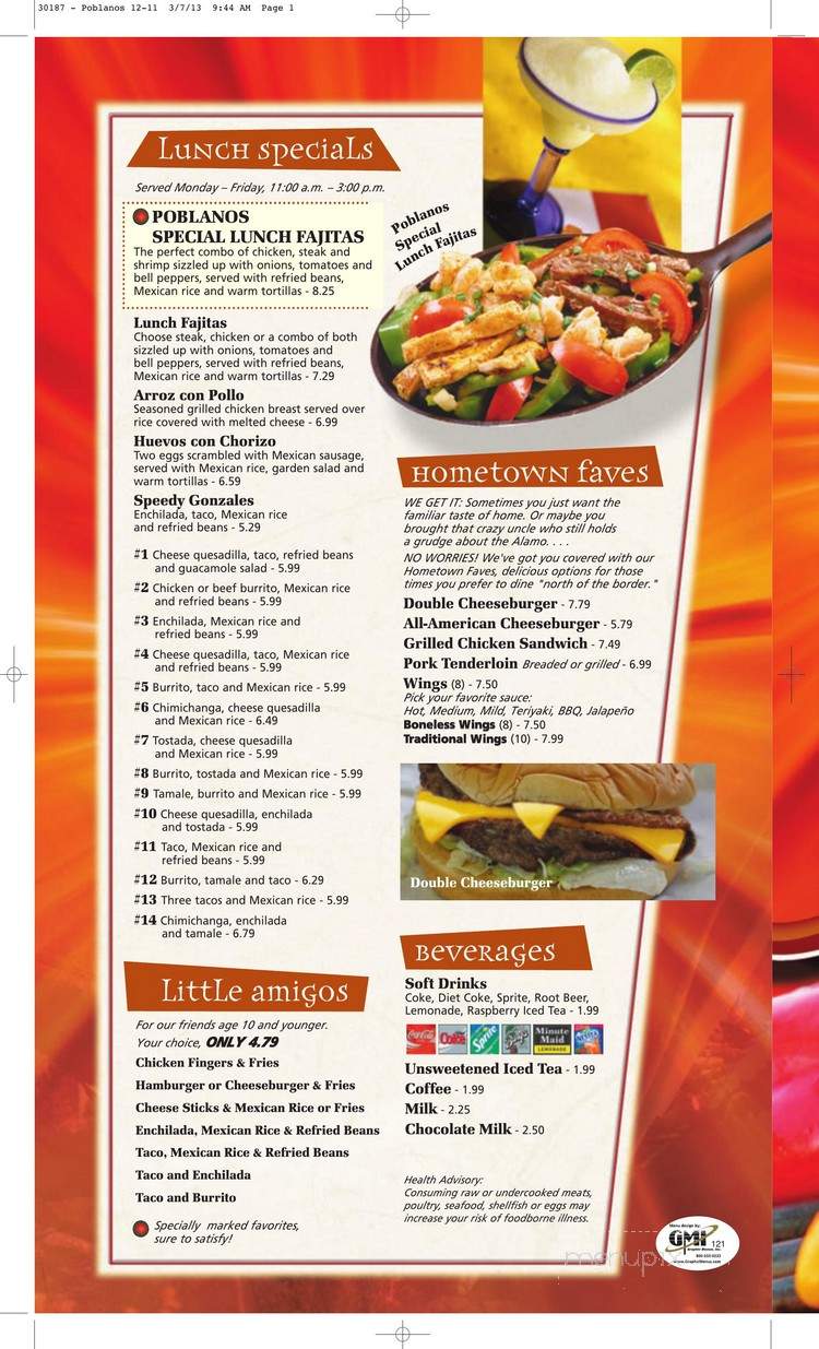 Poblanos Mexican Grill Bar - Anderson, IN menu_pic