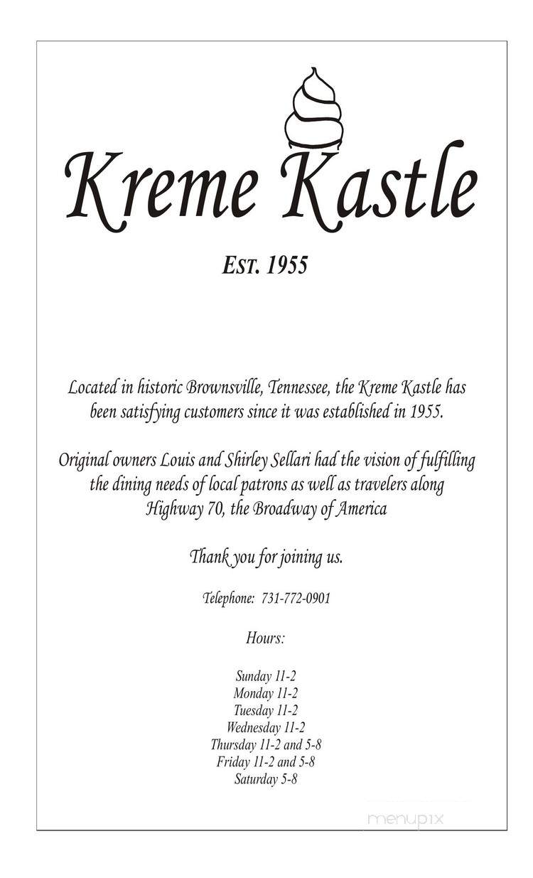 Kreme Kastle - Brownsville, TN menu_pic