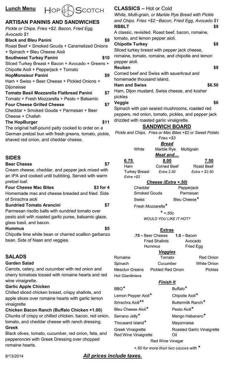 Hopscotch Beer and Whiskey - Franklin Park, IL menu_pic