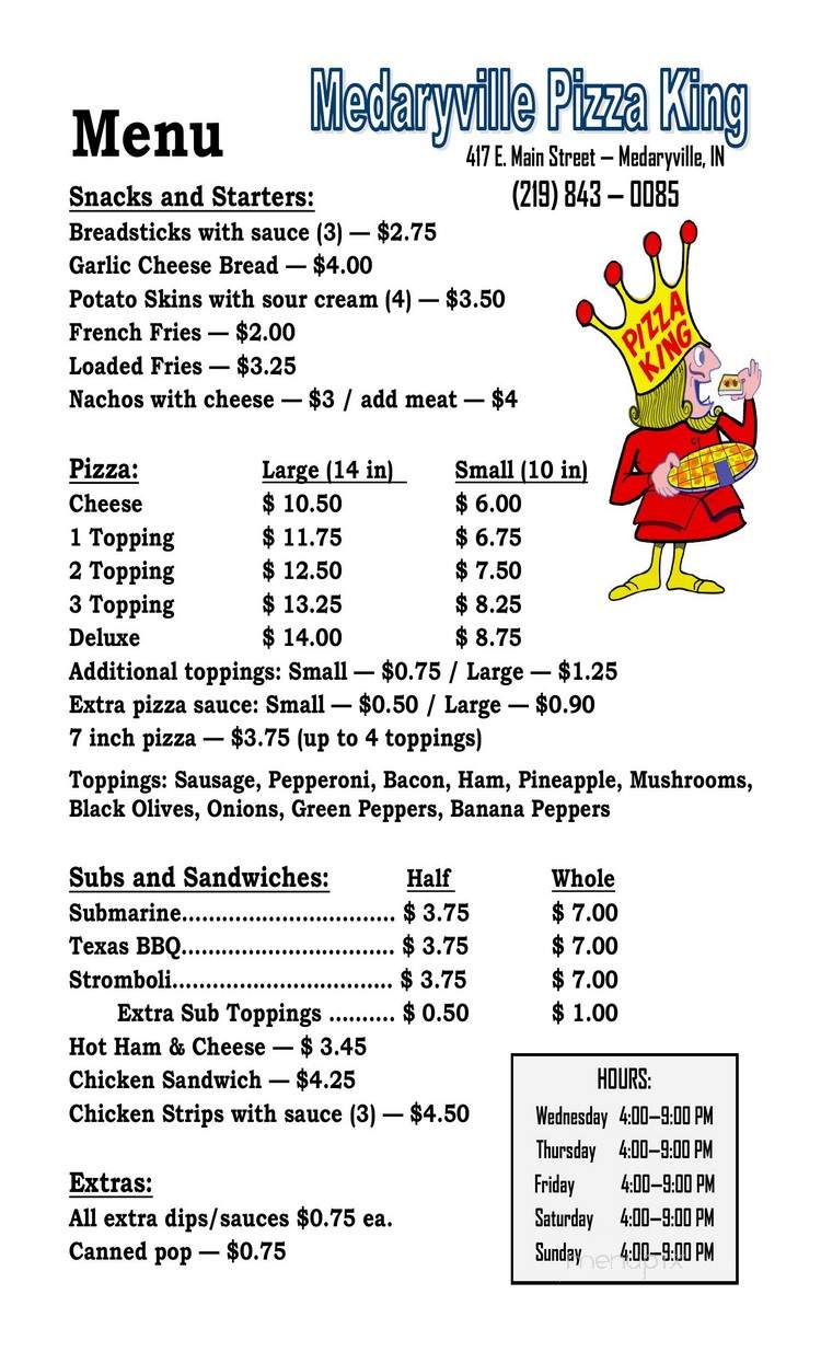 Pizza King - Medaryville, IN menu_pic