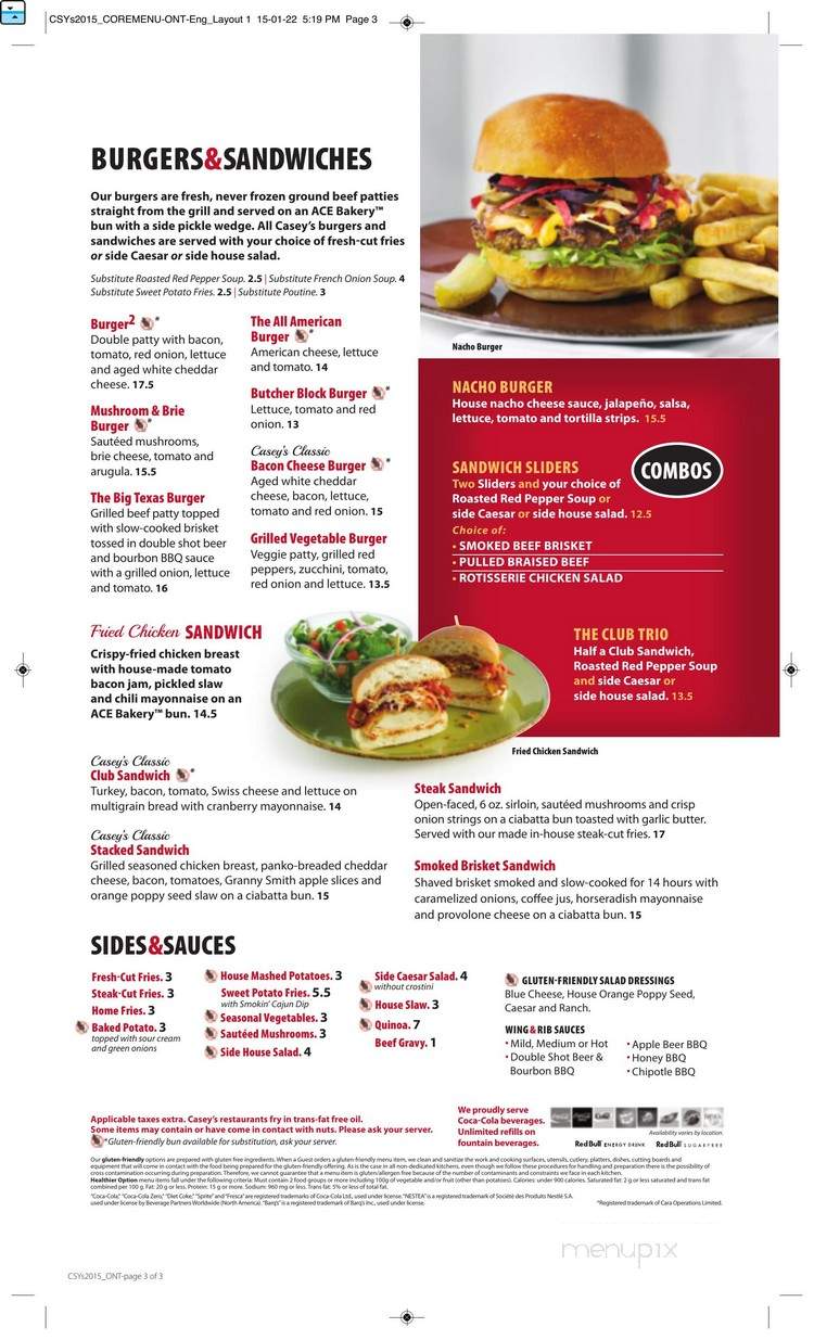 Casey's Bar & Grill - Brantford, ON menu_pic