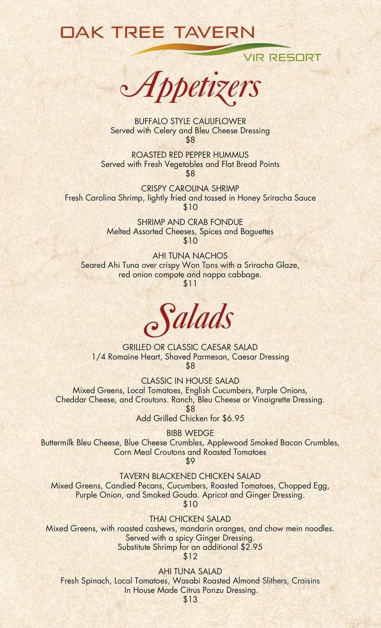 Oak Tree Tavern - Alton, VA menu_pic