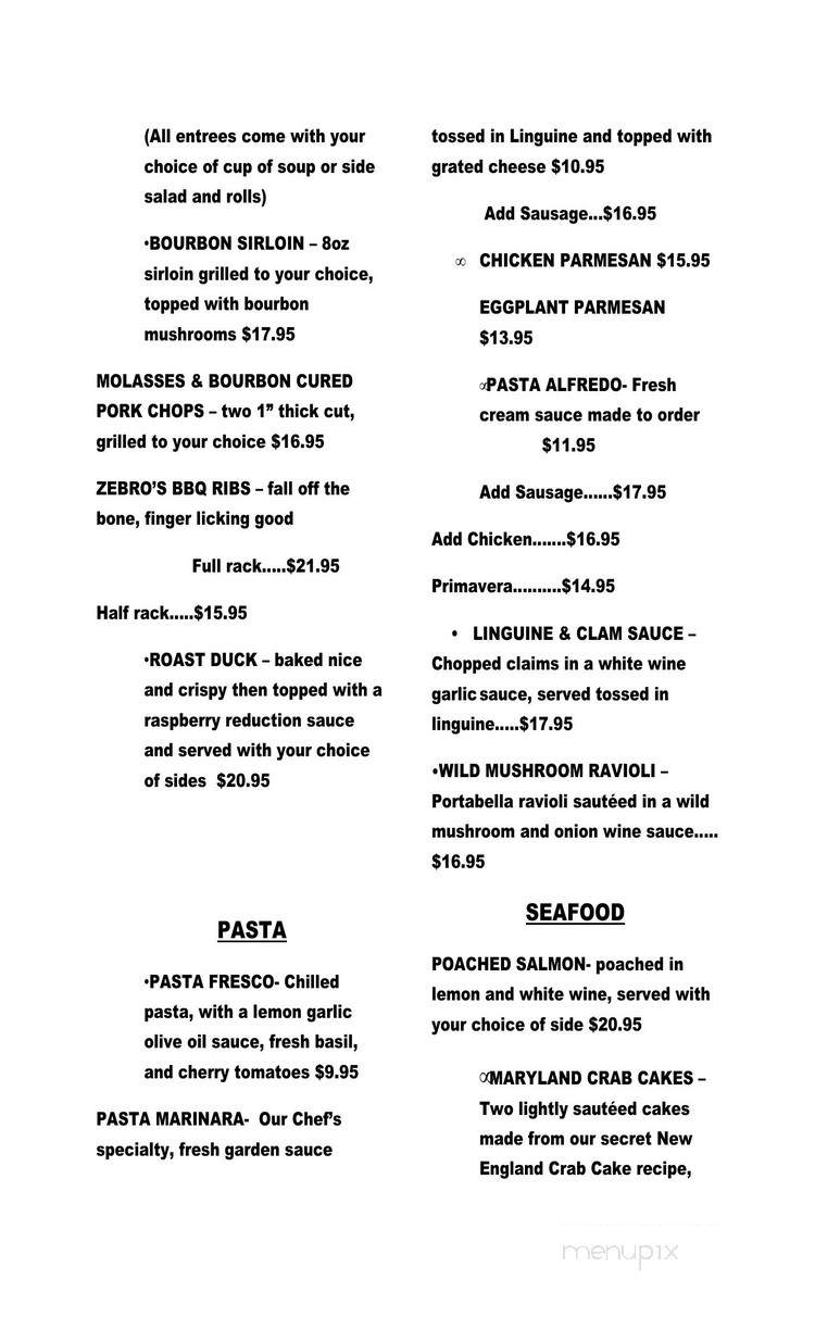 Zebro's Beach Bar - Westfield, NY menu_pic