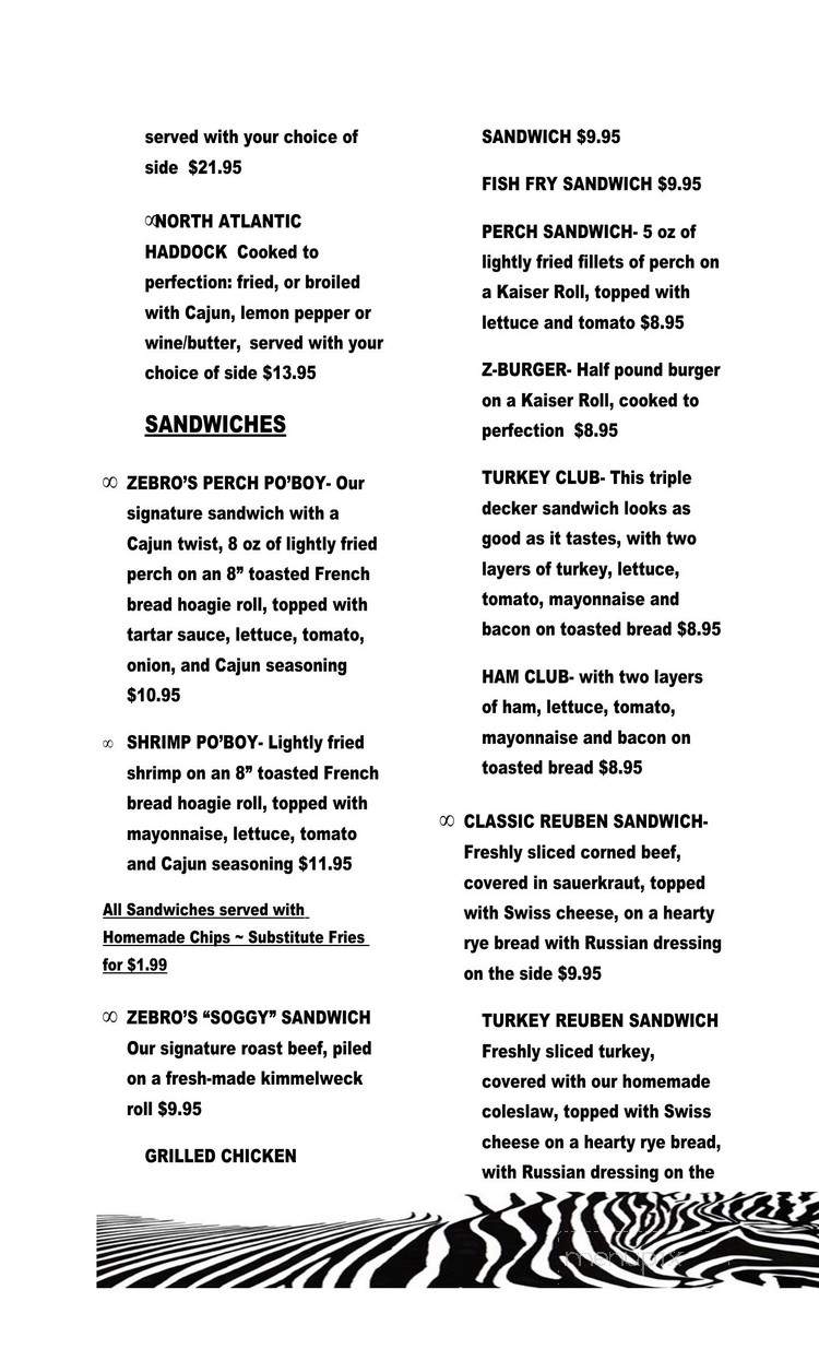 Zebro's Beach Bar - Westfield, NY menu_pic