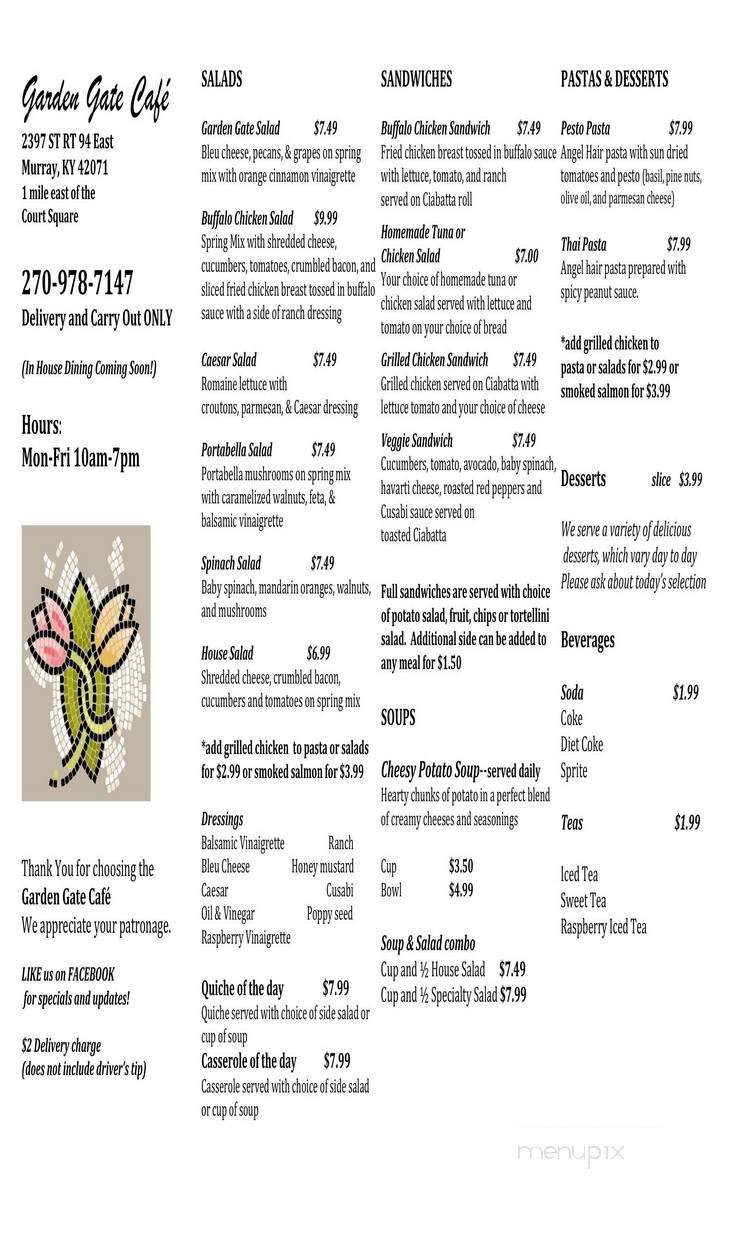 Garden Gate Cafe - Murray, KY menu_pic