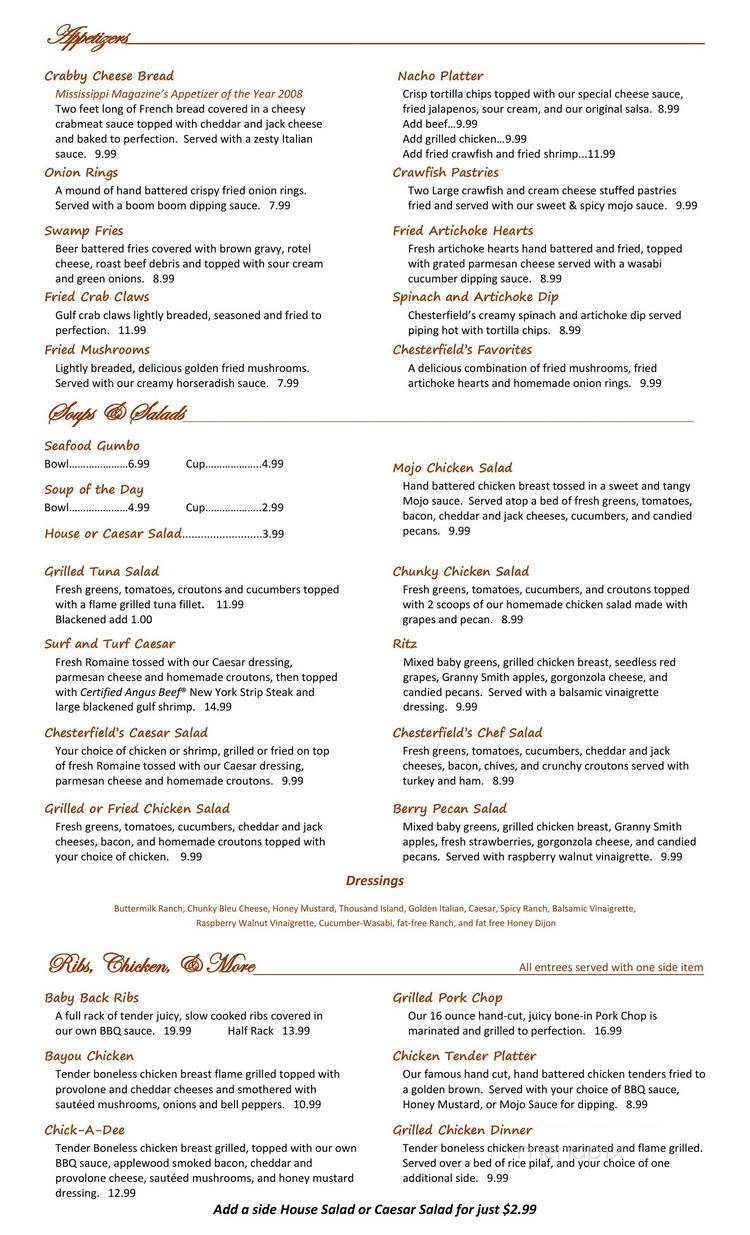 Chesterfield's Bar Grill - Slidell, LA menu_pic