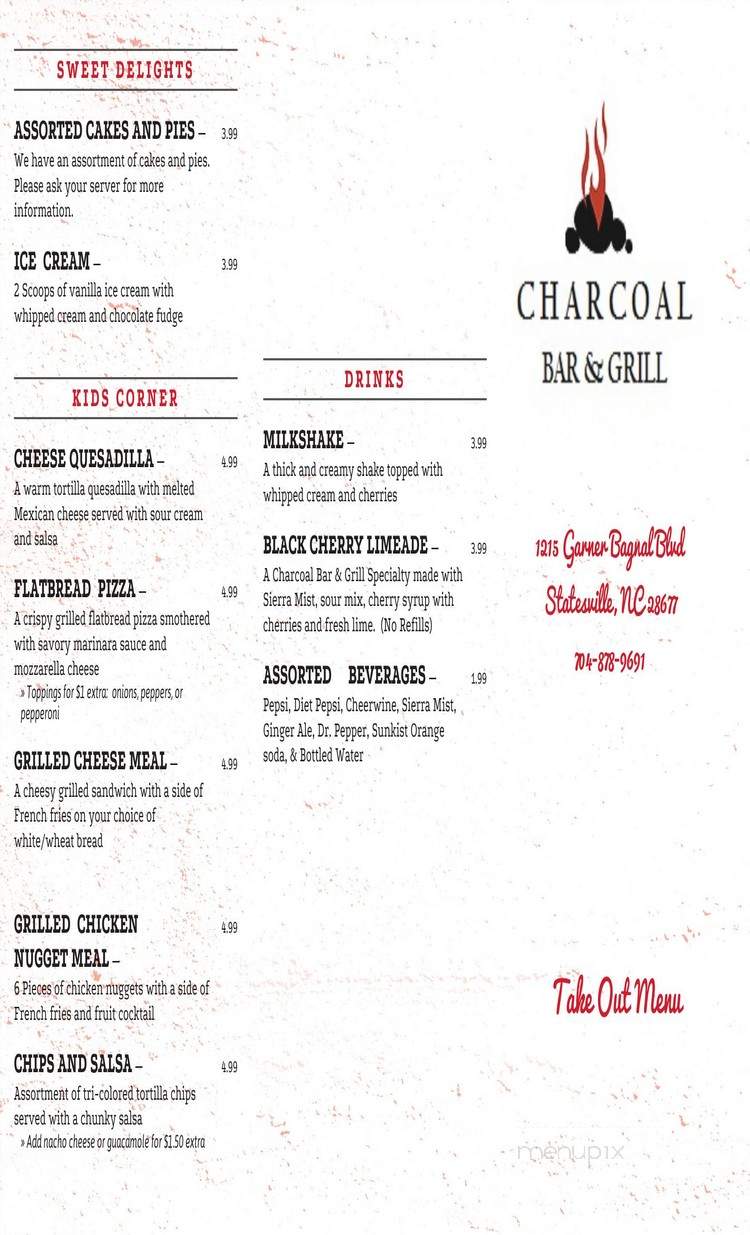 Charcoal Bar and Grill - Statesville, NC menu_pic