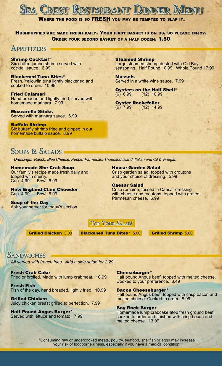 Seacrest Restaurant - Virginia Beach, VA menu_pic