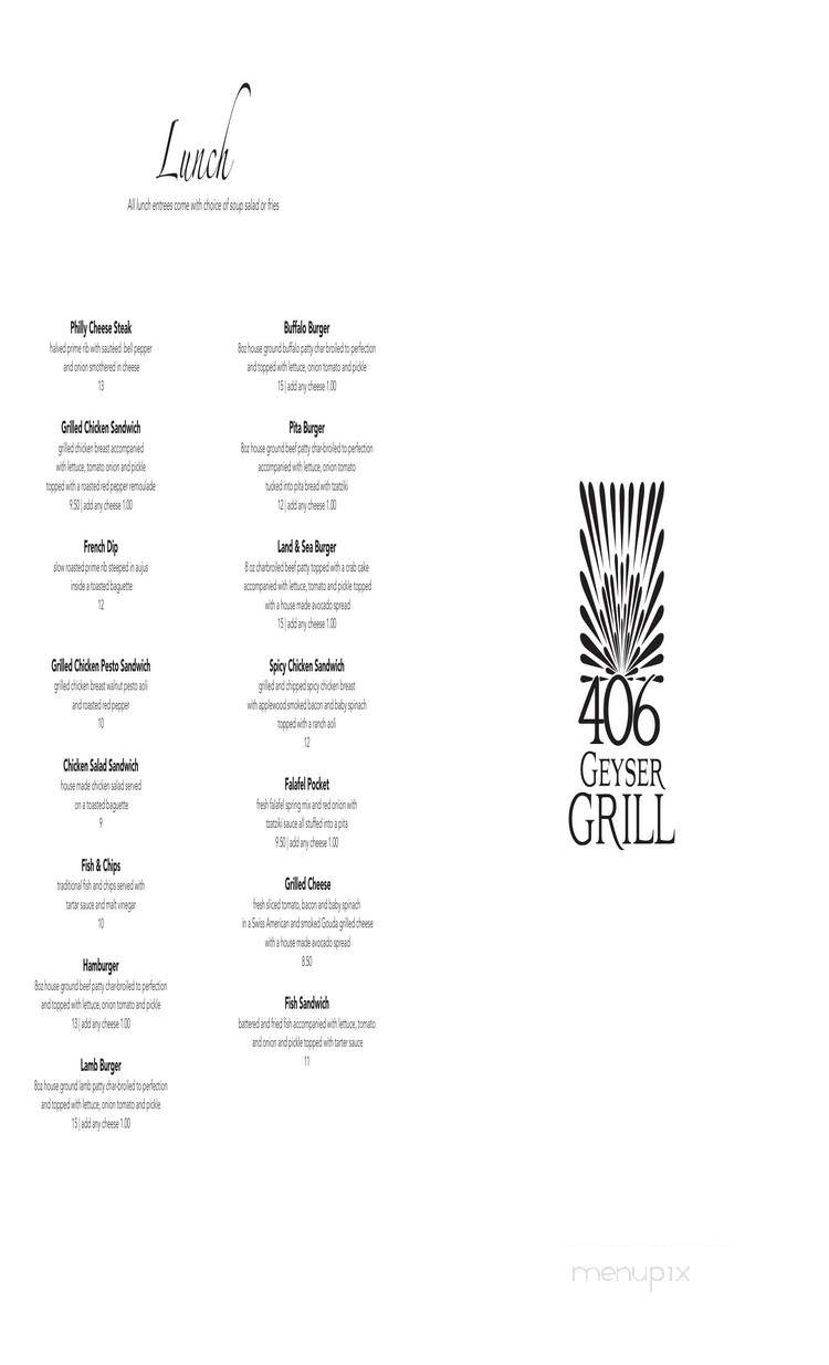 406 Geyser Grill - West Yellowstone, MT menu_pic