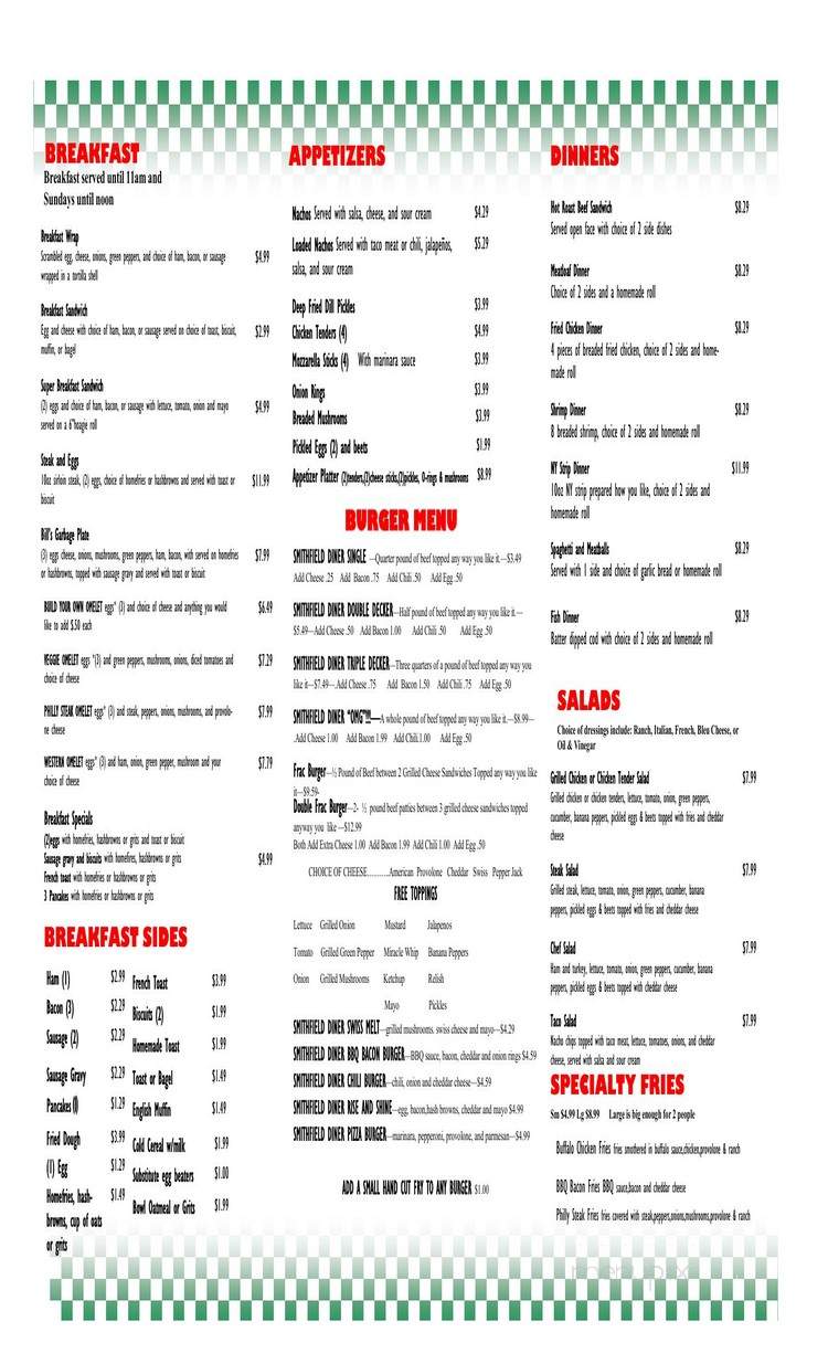 Smithfield Diner - Smithfield, PA menu_pic