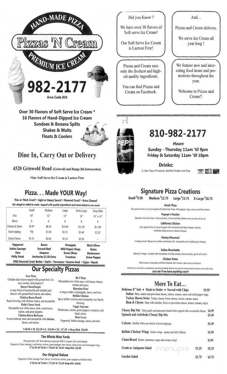 Pizzas & Cream - Kimball, MI menu_pic