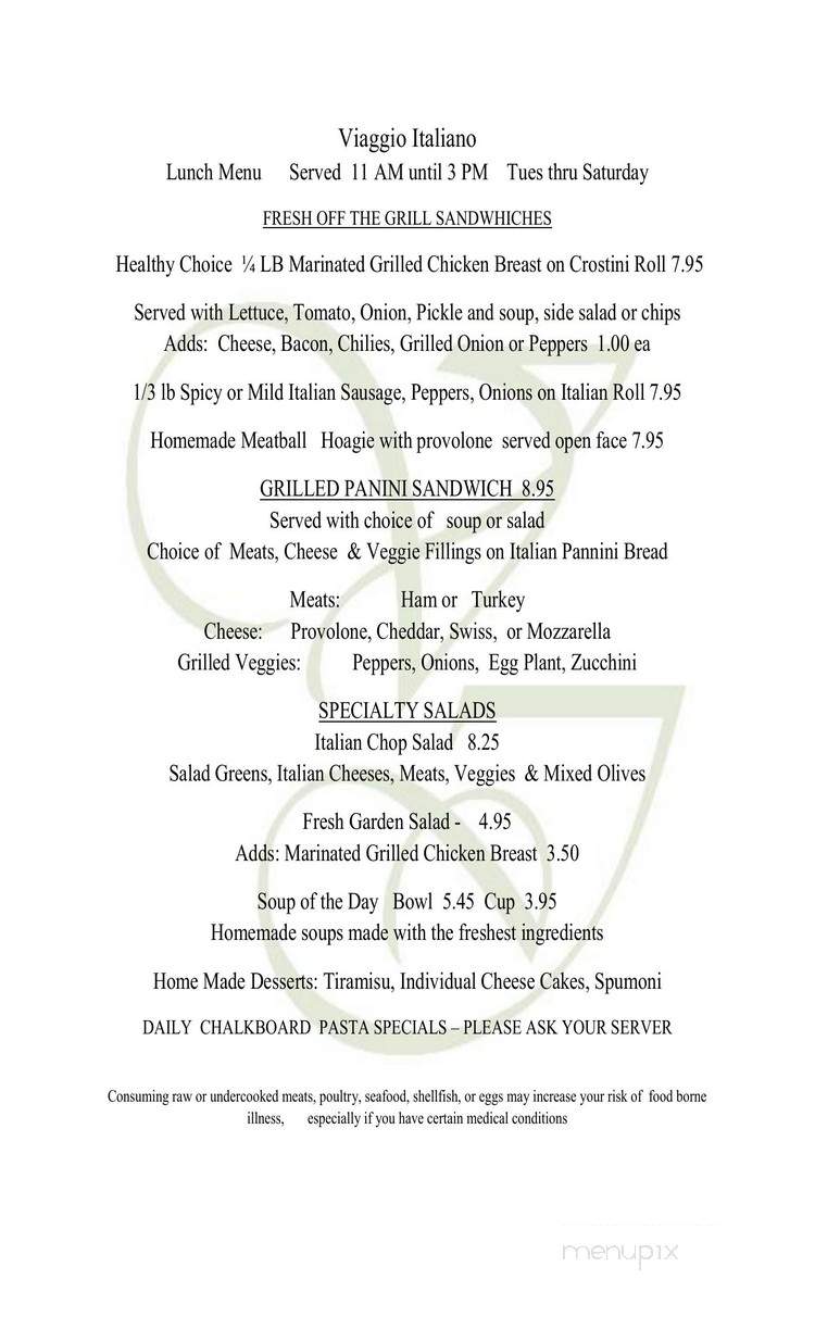 Viaggio Italiano - Sonoita, AZ menu_pic