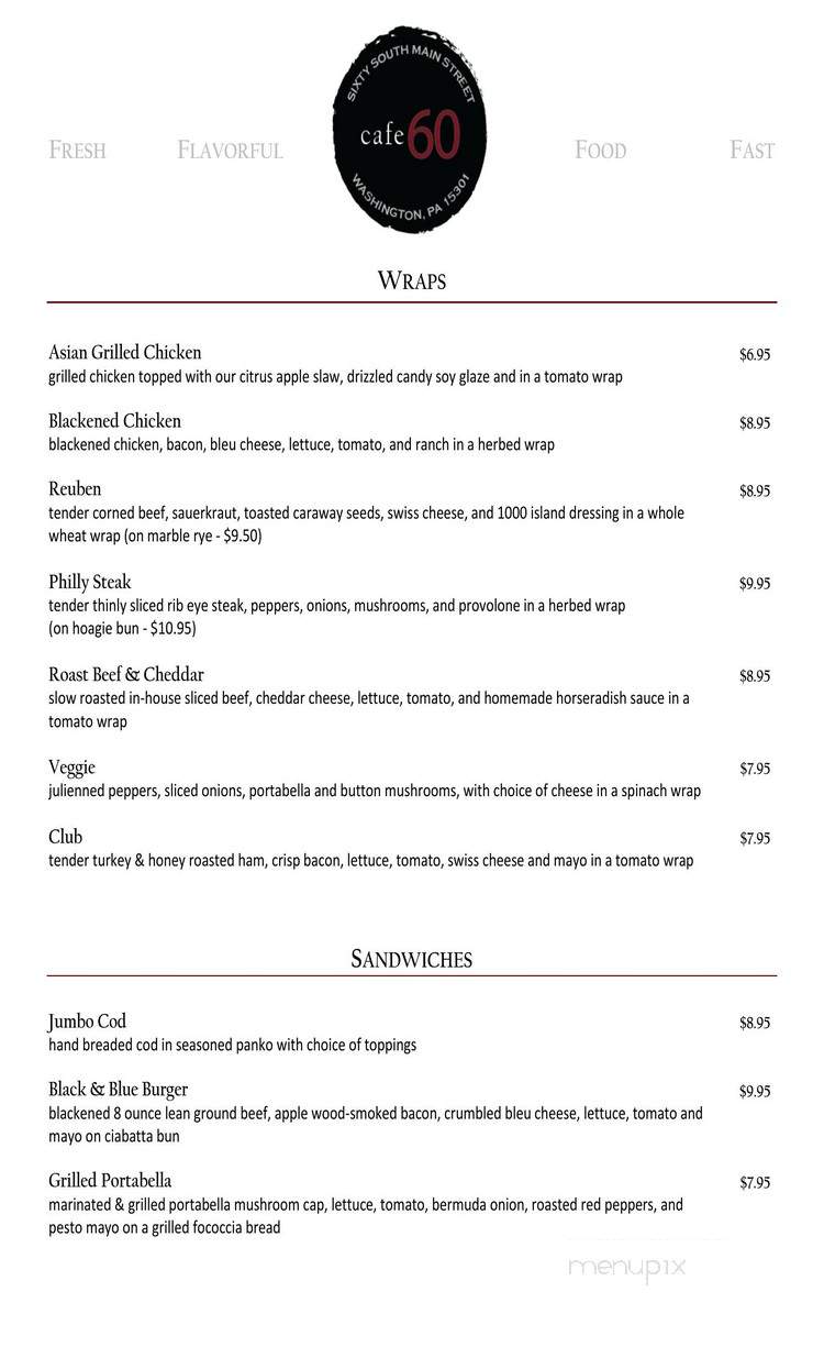 Cafe 60 - Washington, PA menu_pic