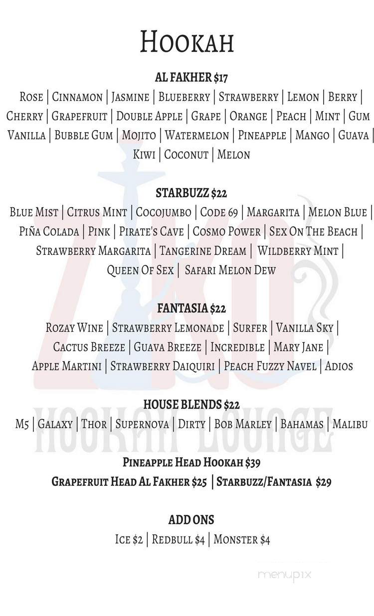 Ziko Hookah Lounge - Tampa Bay, FL menu_pic