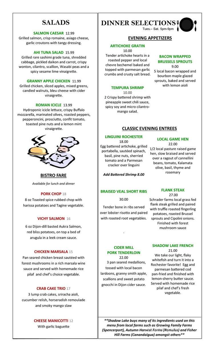 Grill & Tap Room at Shadow Lake - Penfield, NY menu_pic