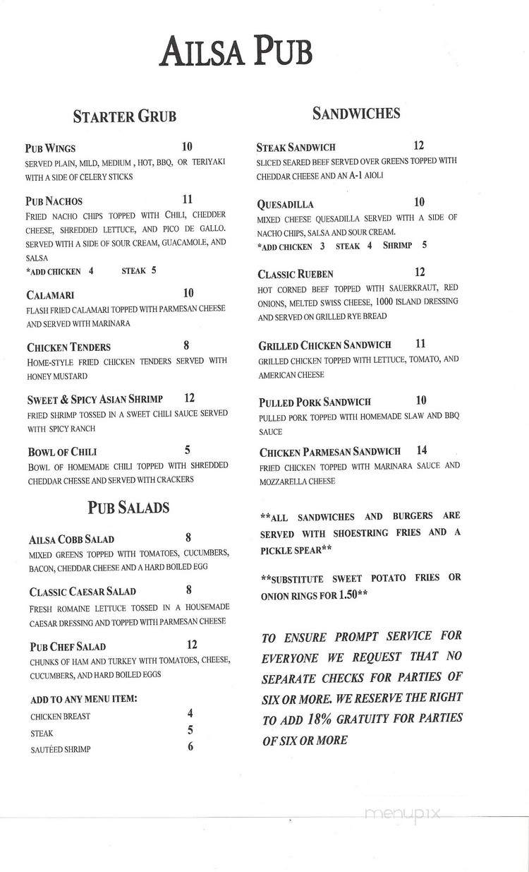 Ailsa Pub - Myrtle Beach, SC menu_pic