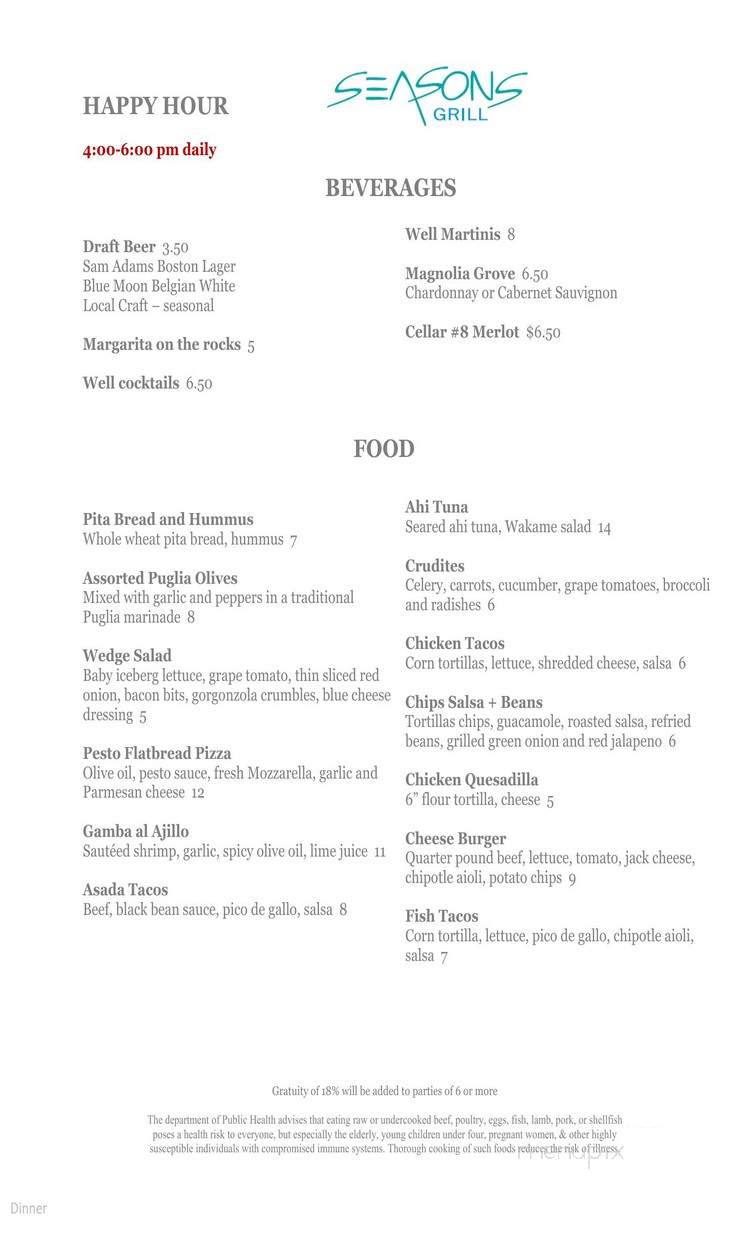 Seasons Grill - Rancho Mirage, CA menu_pic