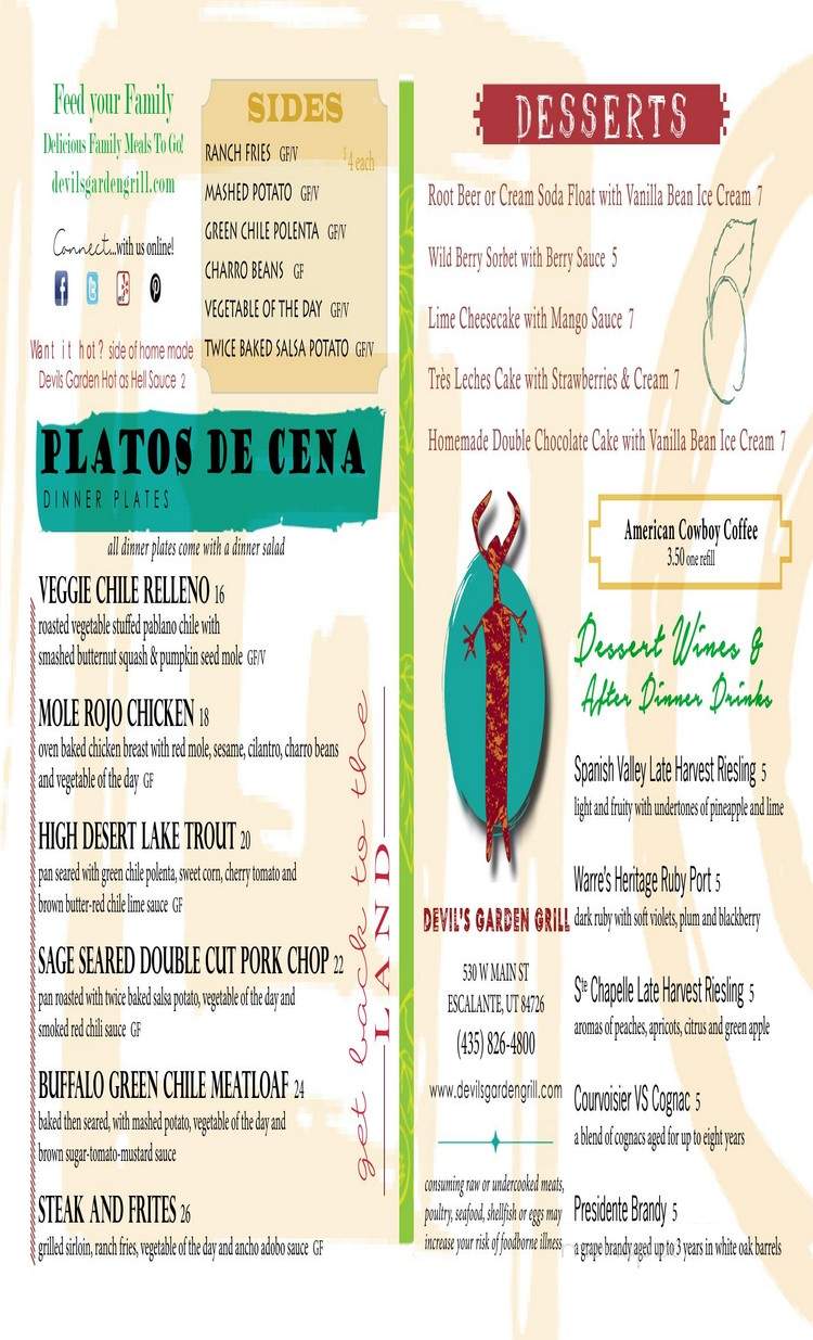 Devil's Garden Grill - Escalante, UT menu_pic