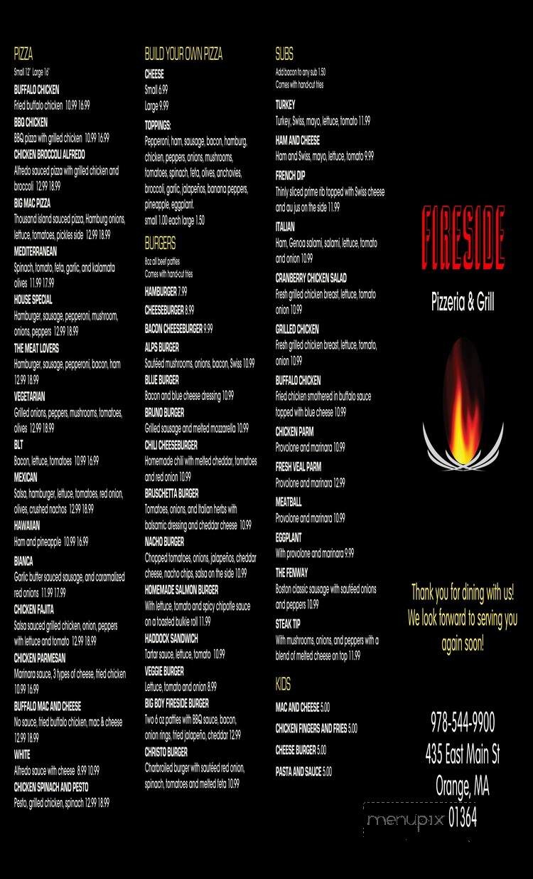 Fireside Grill - orange , MA menu_pic
