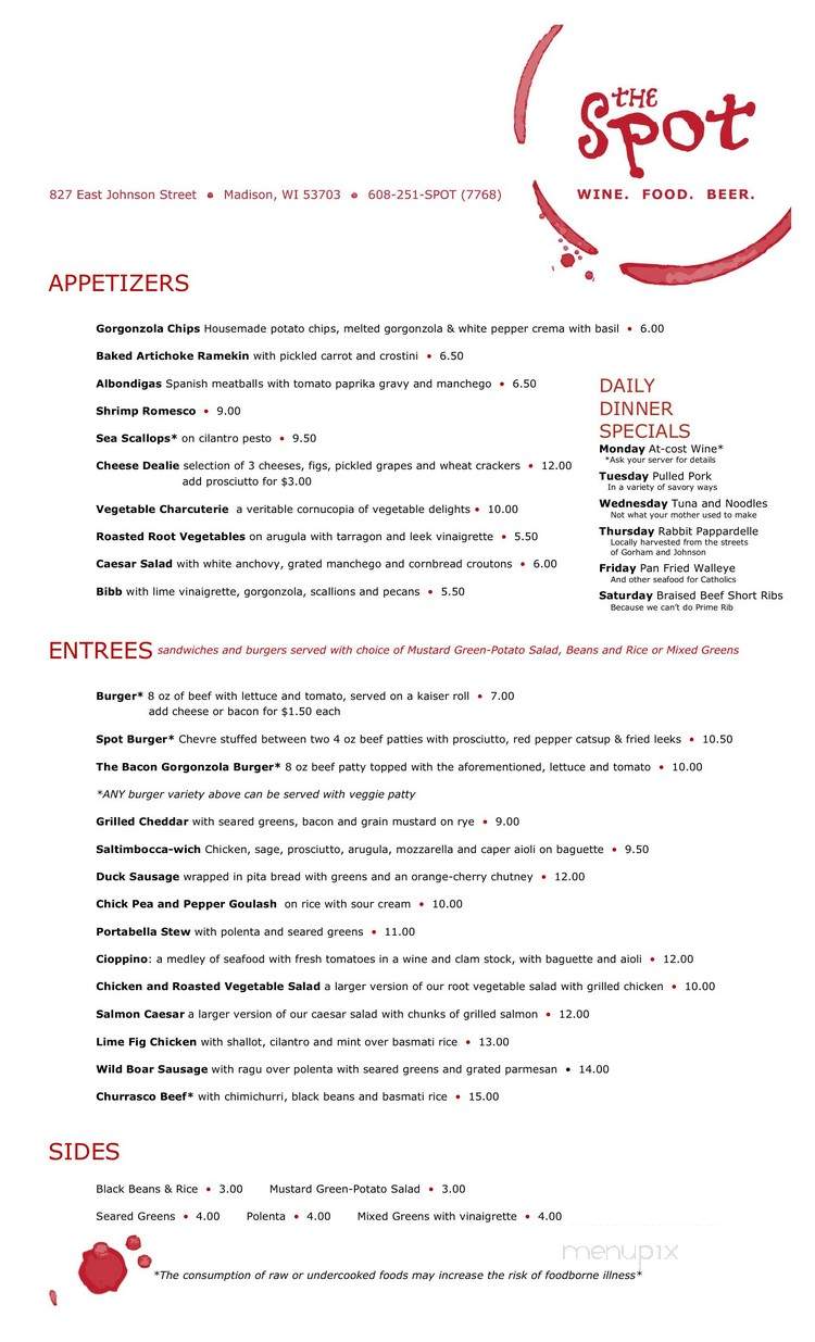 The Spot - Madison, WI menu_pic
