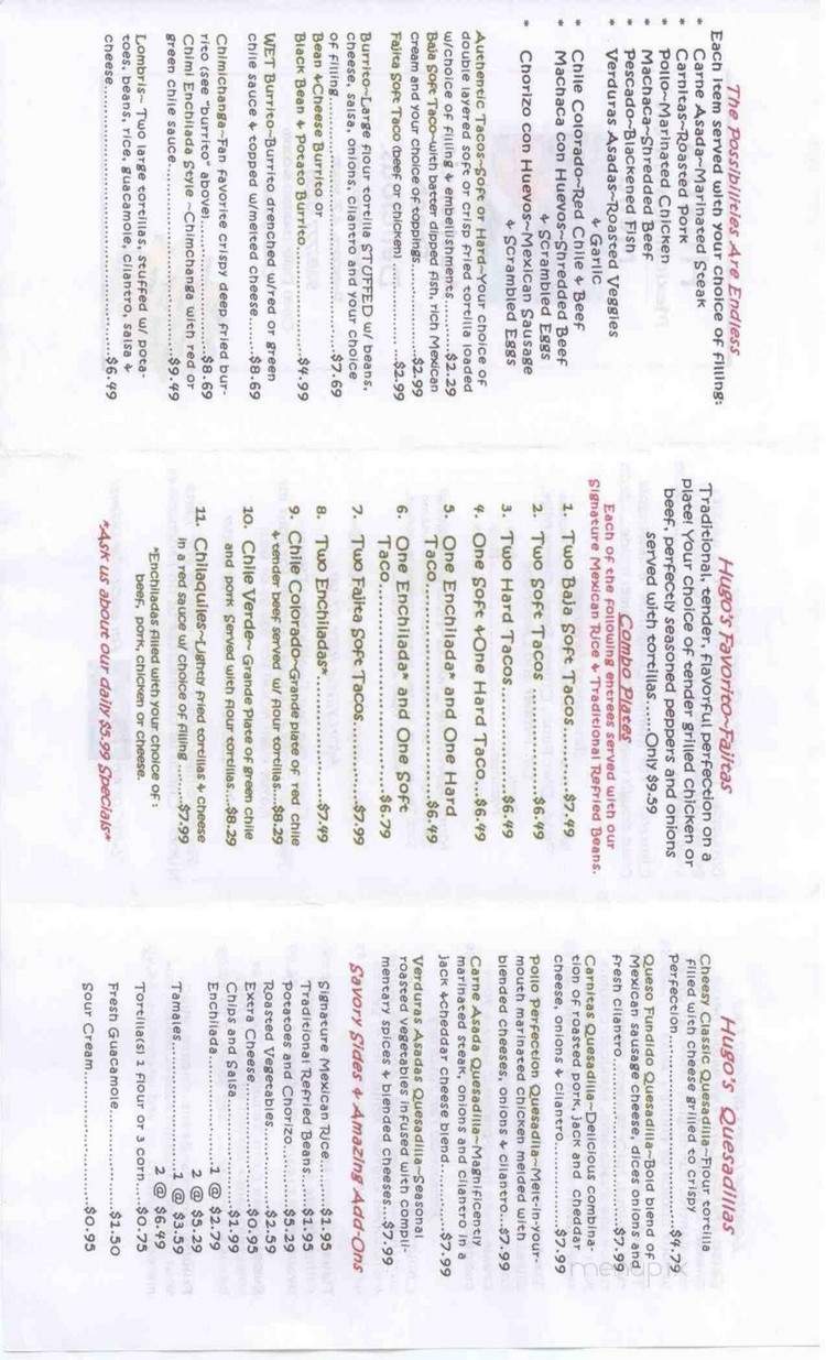 Hugo's Cocina - Prescott, AZ menu_pic