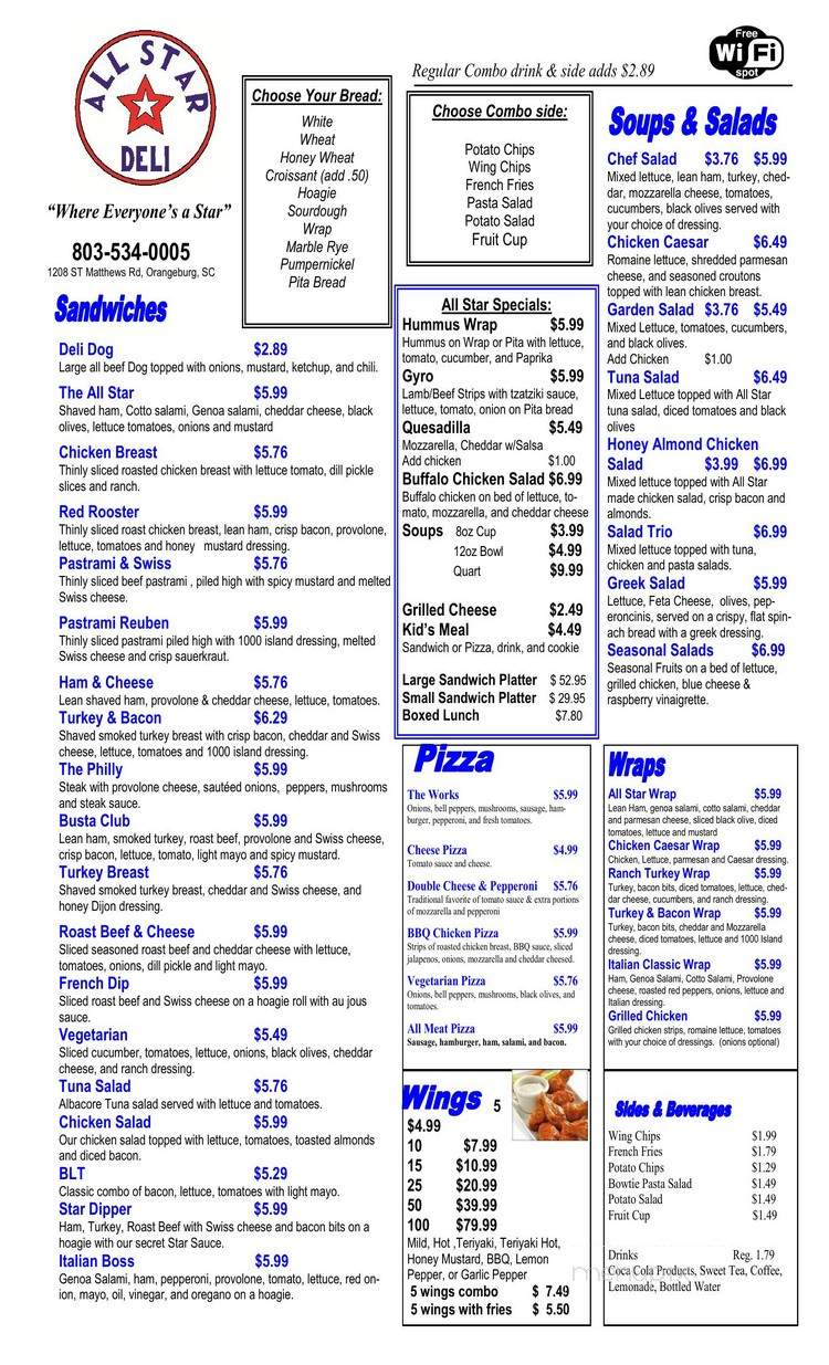 All Star Deli - Orangeburg, SC menu_pic