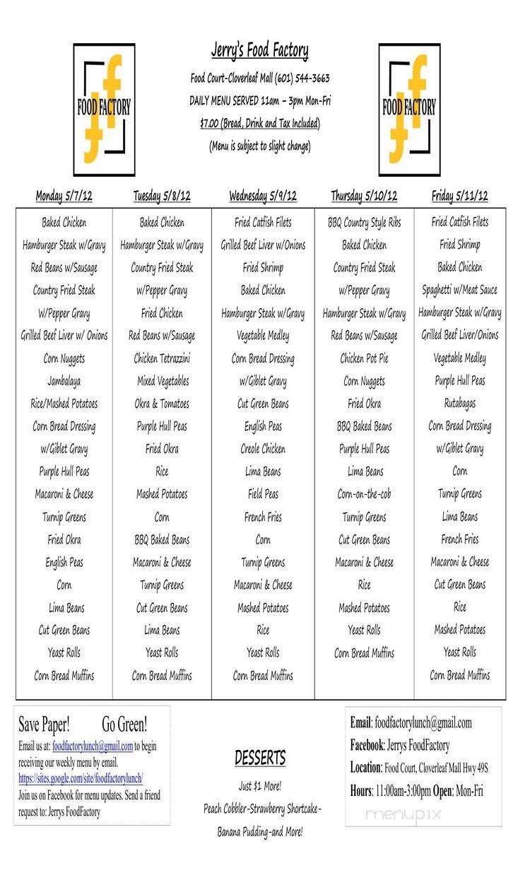 Food Factory - Hattiesburg, MS menu_pic